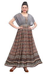 Grey Kalamkari Designer Kurti with Butterfly Sleeves and Belt